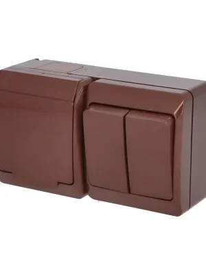 Akční Nabídka FAMATEL GALATEA Spínač sériový č.5 + zásuvka 2P+PE na omítku IP44 hnědá