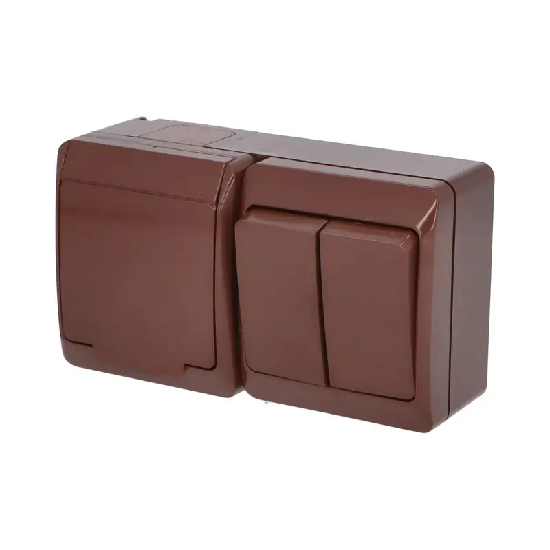 Akční Nabídka FAMATEL GALATEA Spínač sériový č.5 + zásuvka 2P+PE na omítku IP44 hnědá