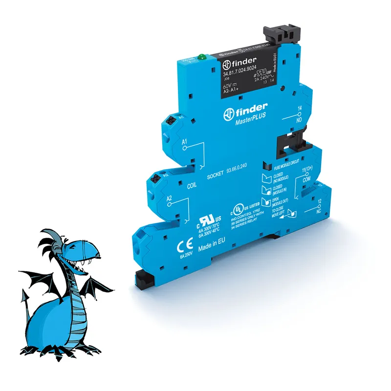Značkový FINDER Relé MasterPLUS 396002409024, 1Z/6A/24V DC, 24-240V AC/DC
